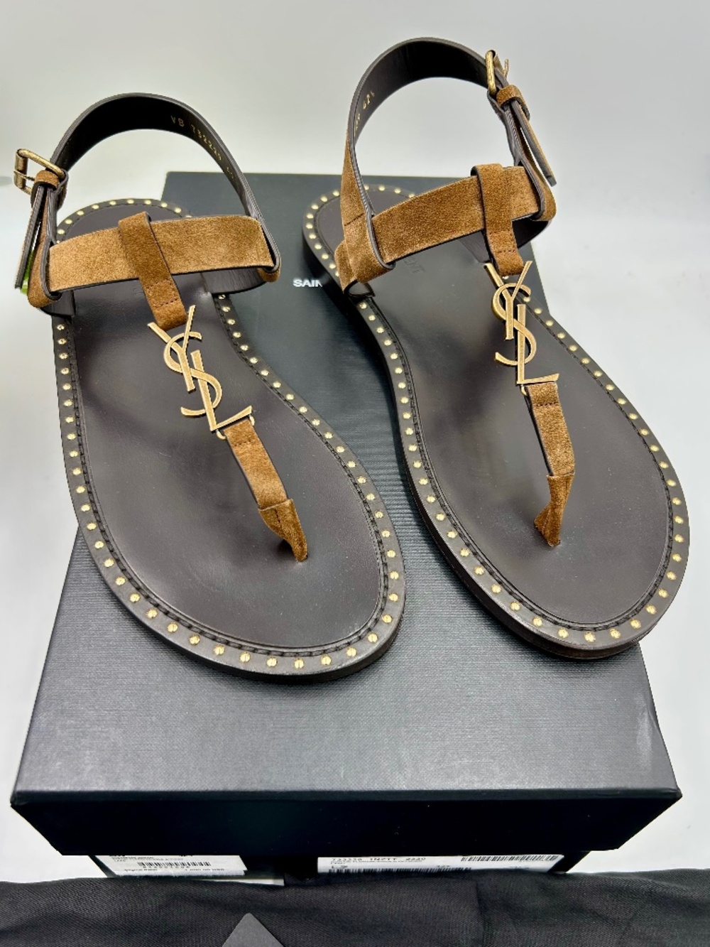 Men’s Saint Laurent CASSANDRE YSL Studded Sandals   Size 42.5/9.5 US